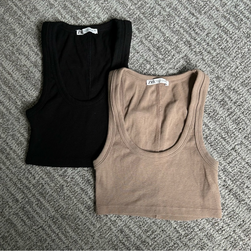 Bundle Zara Women's Black and Tan Ribbed Tank Tops